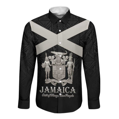 Personalized Jamaica Long Sleeve Button Shirt Out of Many One People Silver Color - African Pride