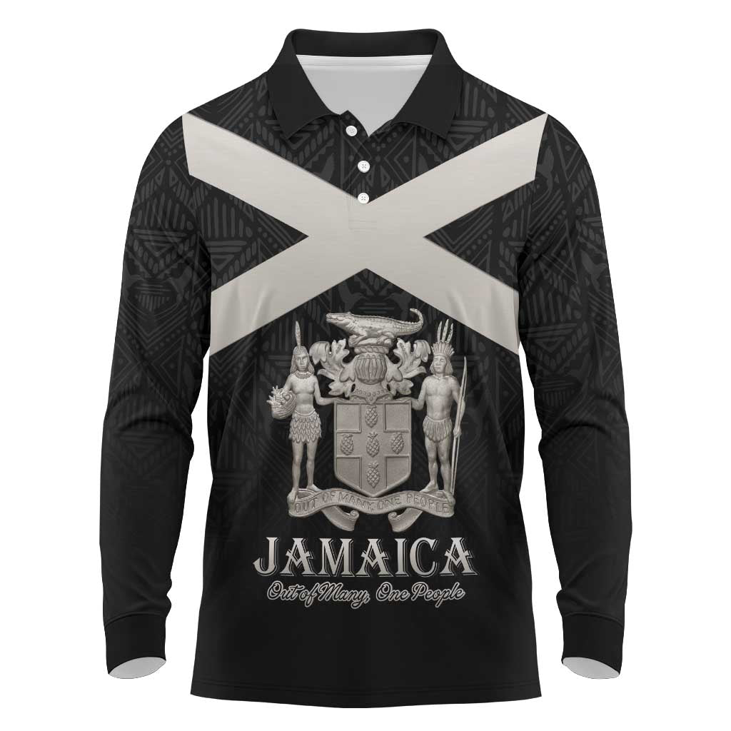 Personalized Jamaica Long Sleeve Polo Shirt Out of Many One People Silver Color - African Pride