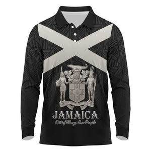 Personalized Jamaica Long Sleeve Polo Shirt Out of Many One People Silver Color - African Pride