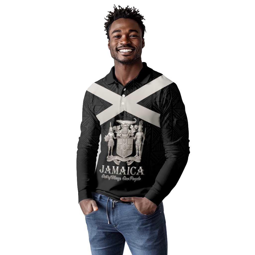 Personalized Jamaica Long Sleeve Polo Shirt Out of Many One People Silver Color - African Pride