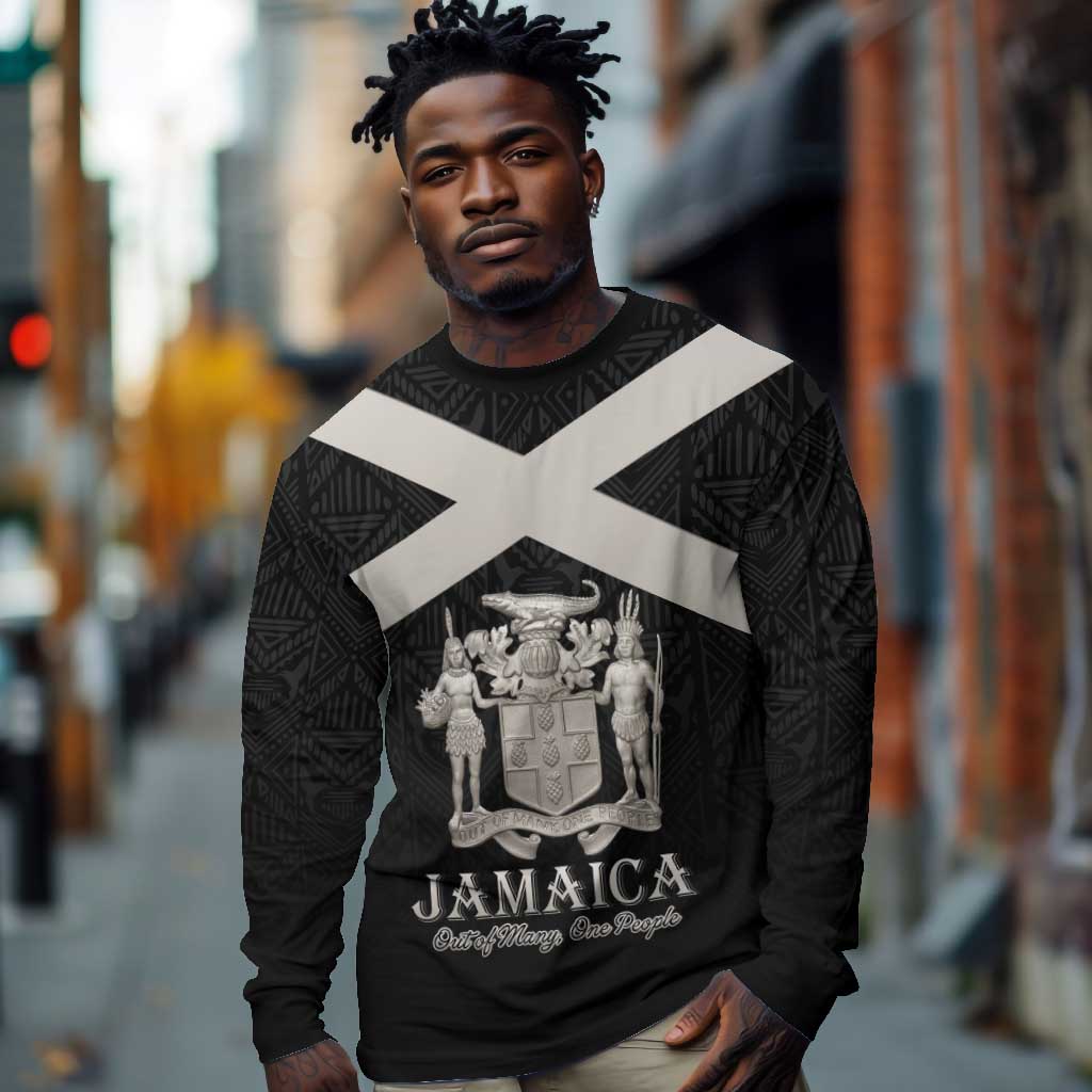 Personalized Jamaica Long Sleeve Shirt Out of Many One People Silver Color - African Pride
