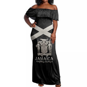 Personalized Jamaica Off Shoulder Maxi Dress Out of Many One People Silver Color - African Pride