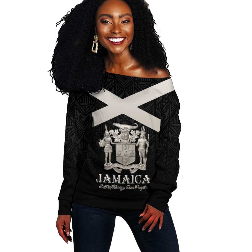 Personalized Jamaica Off Shoulder Sweater Out of Many One People Silver Color - African Pride