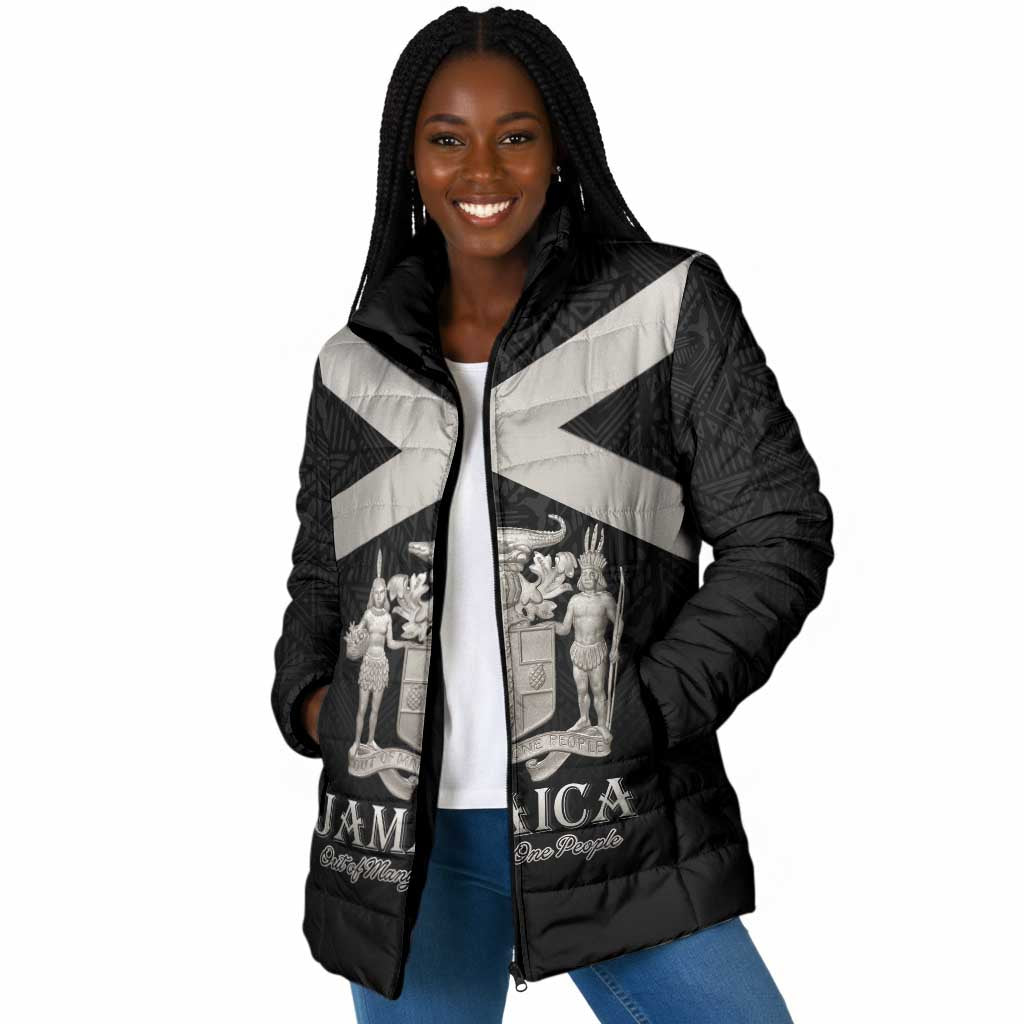 Personalized Jamaica Padded Jacket Coat Of Arms With Rastafarian Lion Silver Color