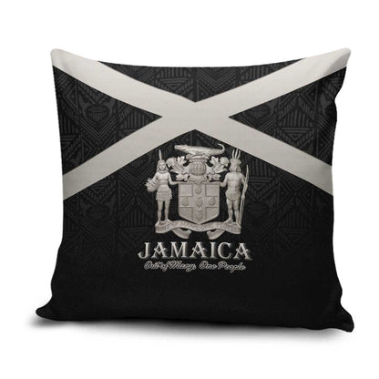 Jamaica Pillow Cover Coat Of Arms With Rastafarian Lion Silver Color