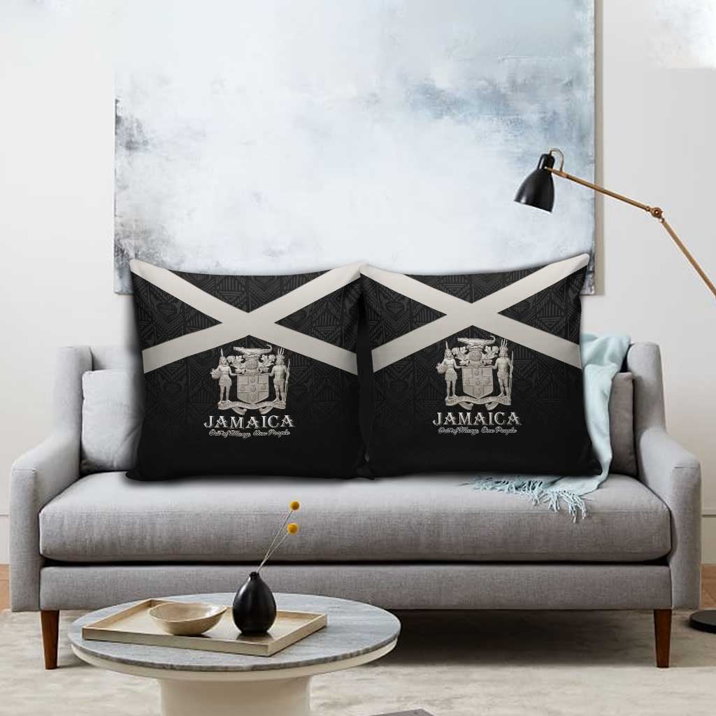 Jamaica Pillow Cover Coat Of Arms With Rastafarian Lion Silver Color