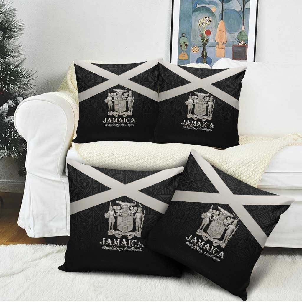 Jamaica Pillow Cover Coat Of Arms With Rastafarian Lion Silver Color