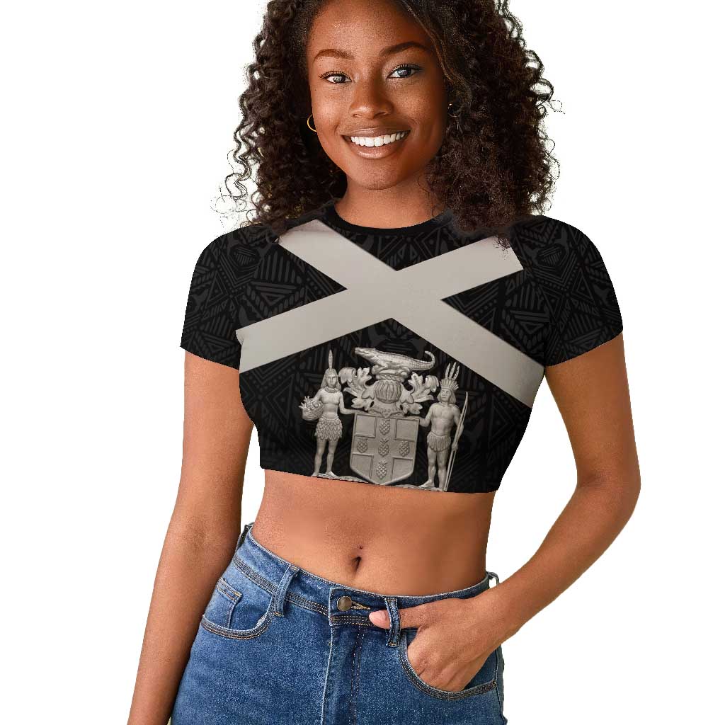 Personalized Jamaica Raglan Cropped T shirt Out of Many One People Silver Color - African Pride