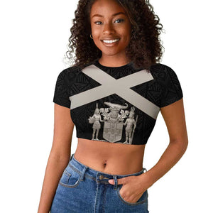 Personalized Jamaica Raglan Cropped T shirt Out of Many One People Silver Color - African Pride