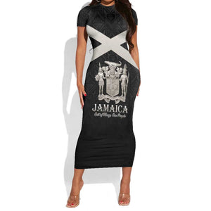 Personalized Jamaica Short Sleeve Bodycon Dress Out of Many One People Silver Color - African Pride