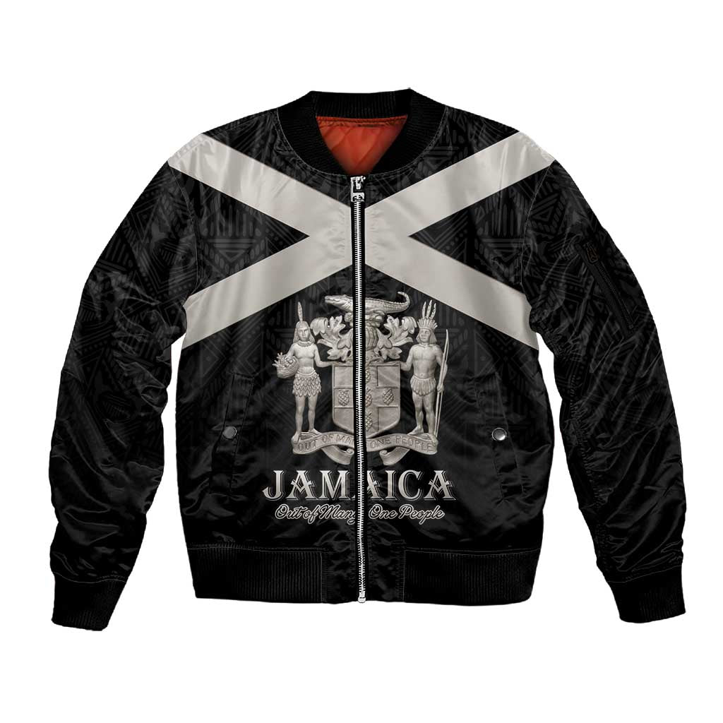 Personalized Jamaica Sleeve Zip Bomber Jacket Out of Many One People Silver Color - African Pride