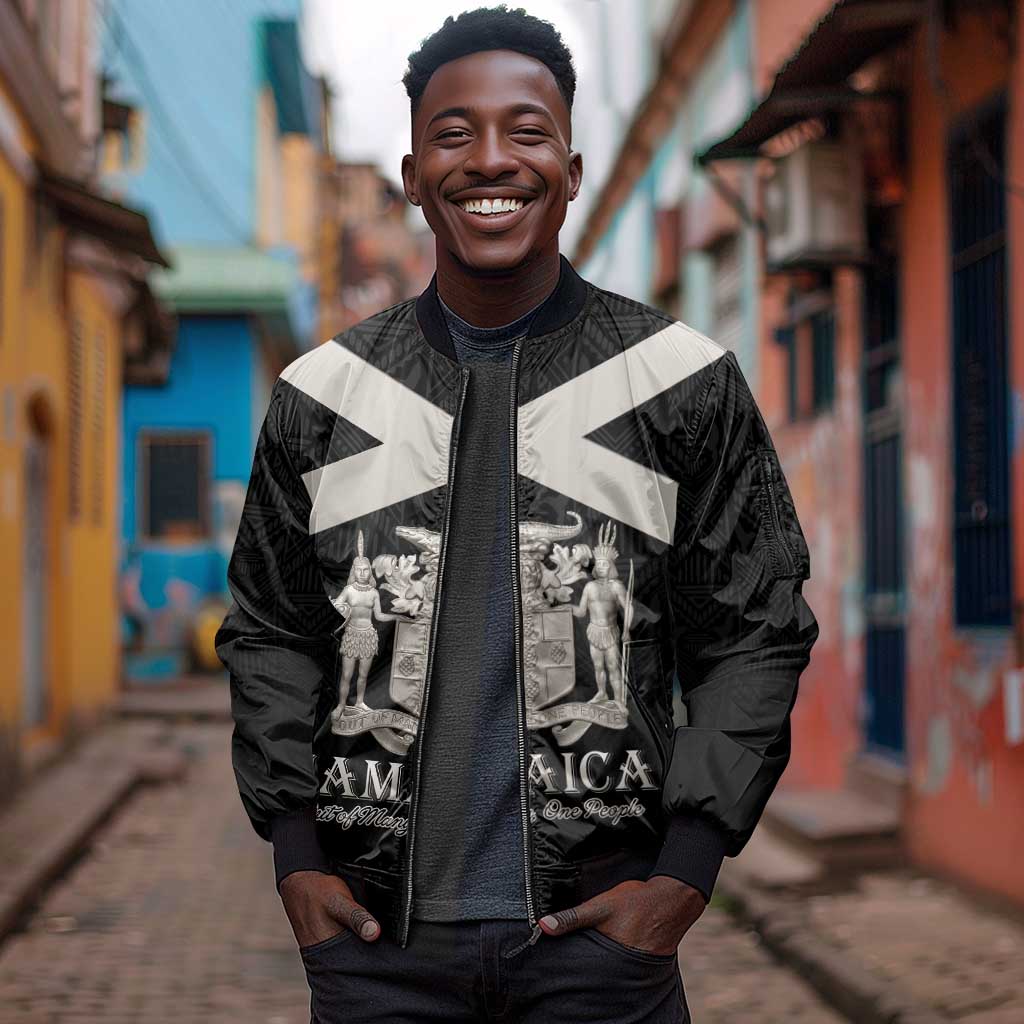 Personalized Jamaica Sleeve Zip Bomber Jacket Out of Many One People Silver Color - African Pride
