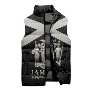 Personalized Jamaica Sleeveless Puffer Jacket Coat Of Arms With Rastafarian Lion Silver Color