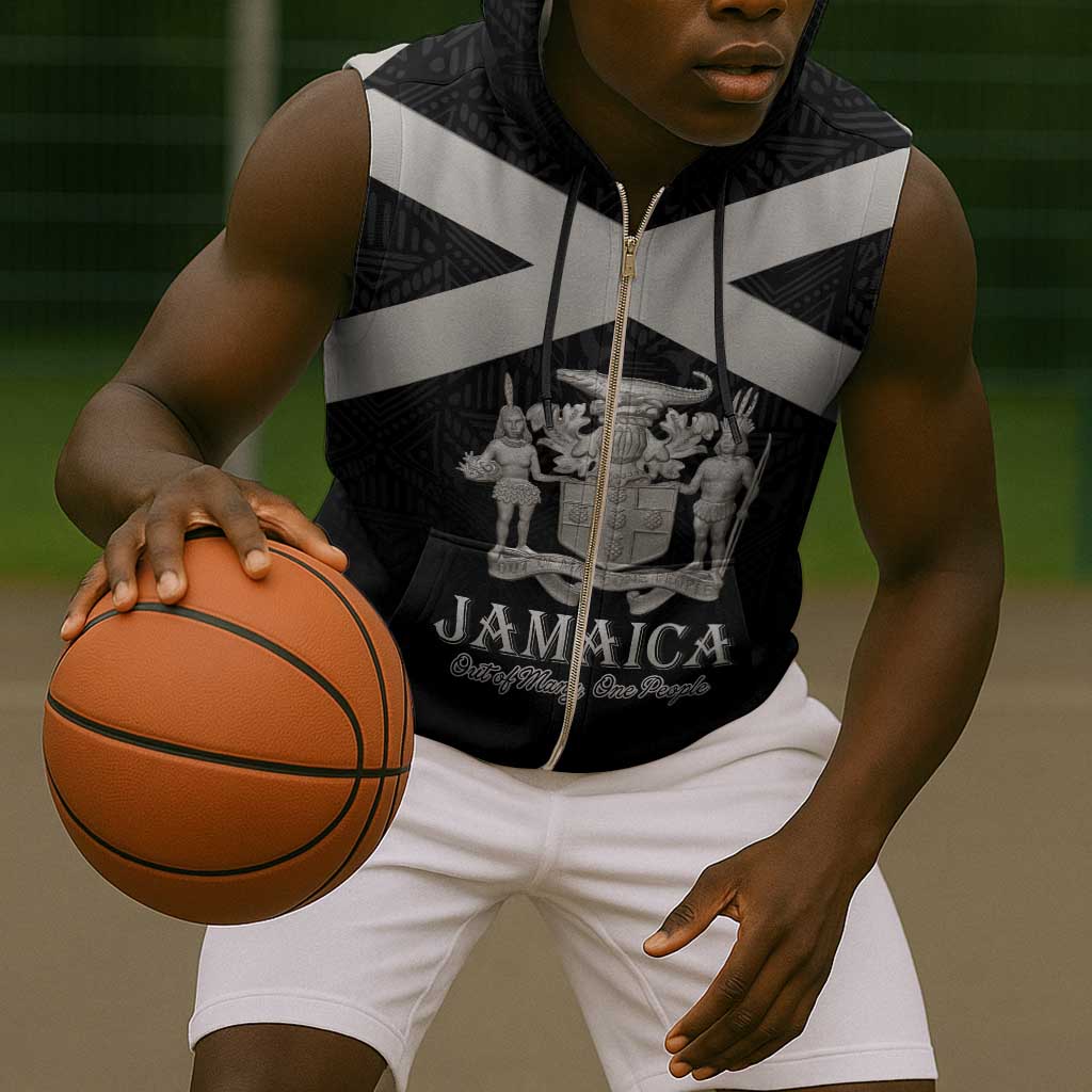 Personalized Jamaica Sleeveless Zip Hoodie Out of Many One People Silver Color - African Pride