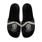 Jamaica Slide Sandals Coat Of Arms With Rastafarian Lion Silver Color