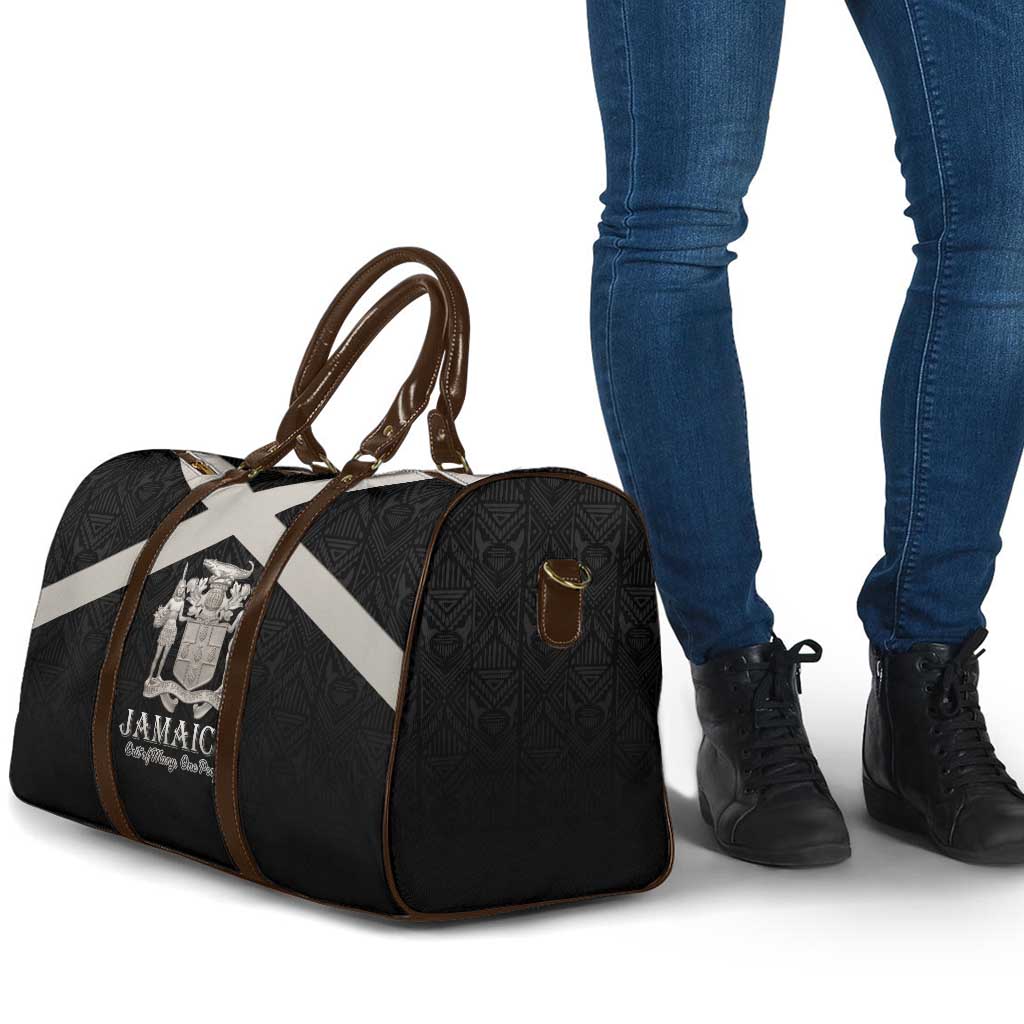 Jamaica Travel Bag Coat Of Arms With Rastafarian Lion Silver Color