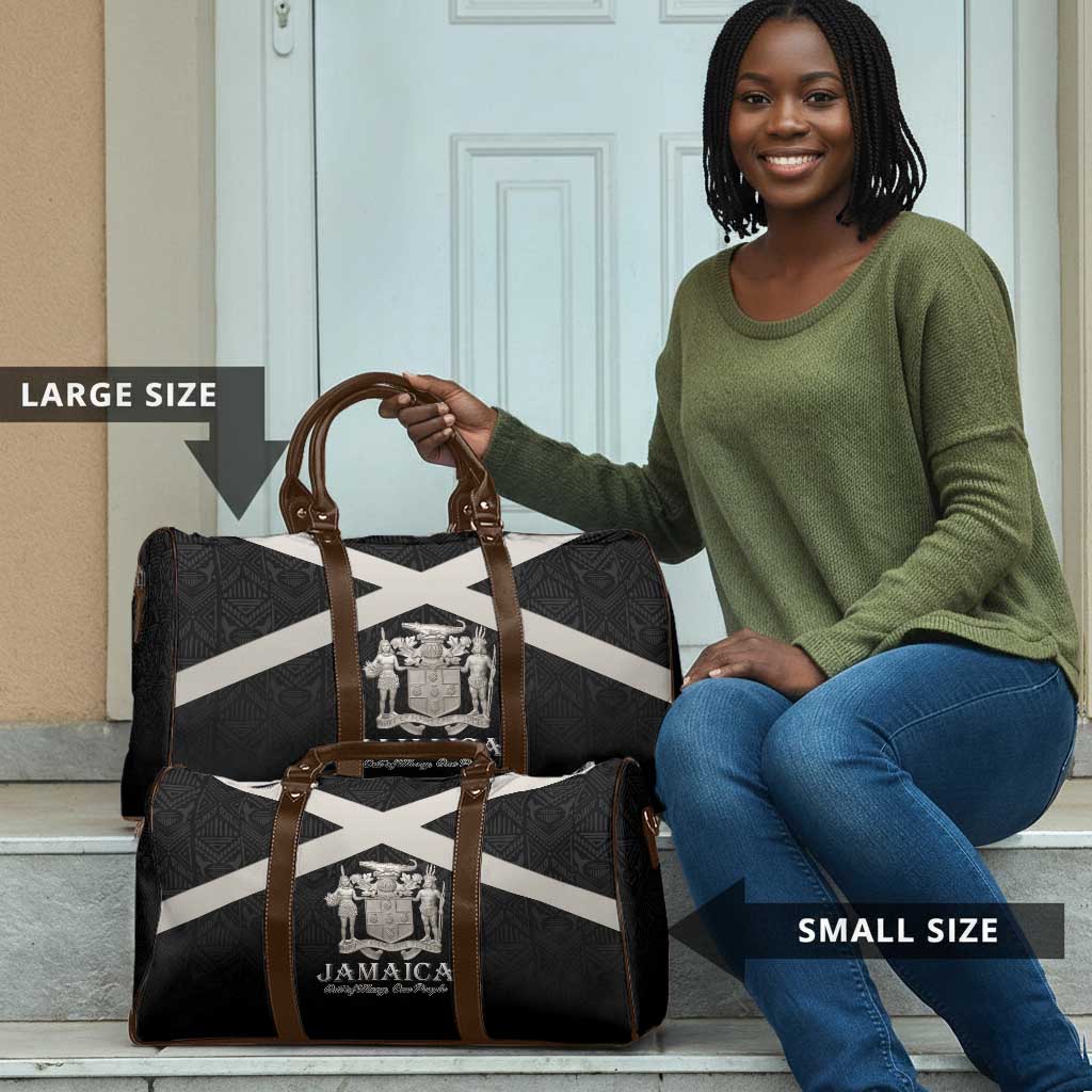 Jamaica Travel Bag Coat Of Arms With Rastafarian Lion Silver Color