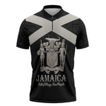 Personalized Jamaica Zipper Polo Shirt Coat Of Arms With Rastafarian Lion Silver Color