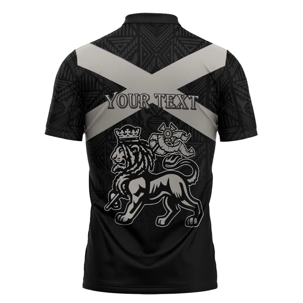 Personalized Jamaica Zipper Polo Shirt Coat Of Arms With Rastafarian Lion Silver Color