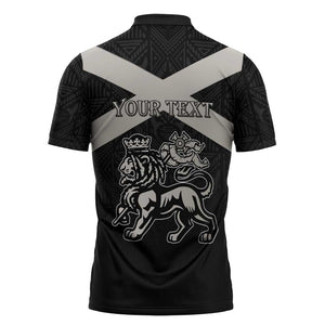 Personalized Jamaica Zipper Polo Shirt Coat Of Arms With Rastafarian Lion Silver Color