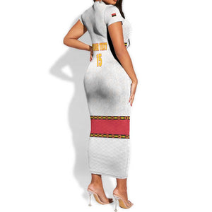 Afro Angola Football Custom Short Sleeve Bodycon Dress Go Palancas Negras - African Pride