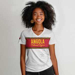 Afro Angola Football Custom Women V-Neck T-Shirt Go Palancas Negras - African Pride