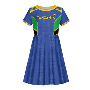 Afro Tanzania Football Custom Kid Short Sleeve Dress Go Taifa Stars Go - African Pride