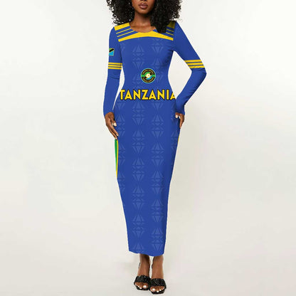 Afro Tanzania Football Custom Long Sleeve Bodycon Dress Go Taifa Stars Go - African Pride