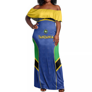 Afro Tanzania Football Custom Off Shoulder Maxi Dress Go Taifa Stars Go - African Pride