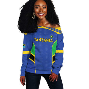 Afro Tanzania Football Custom Off Shoulder Sweater Go Taifa Stars Go - African Pride