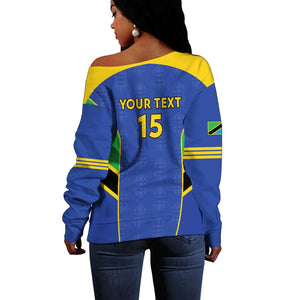 Afro Tanzania Football Custom Off Shoulder Sweater Go Taifa Stars Go - African Pride