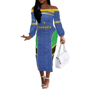 Afro Tanzania Football Custom Off The Shoulder Long Sleeve Dress Go Taifa Stars Go - African Pride