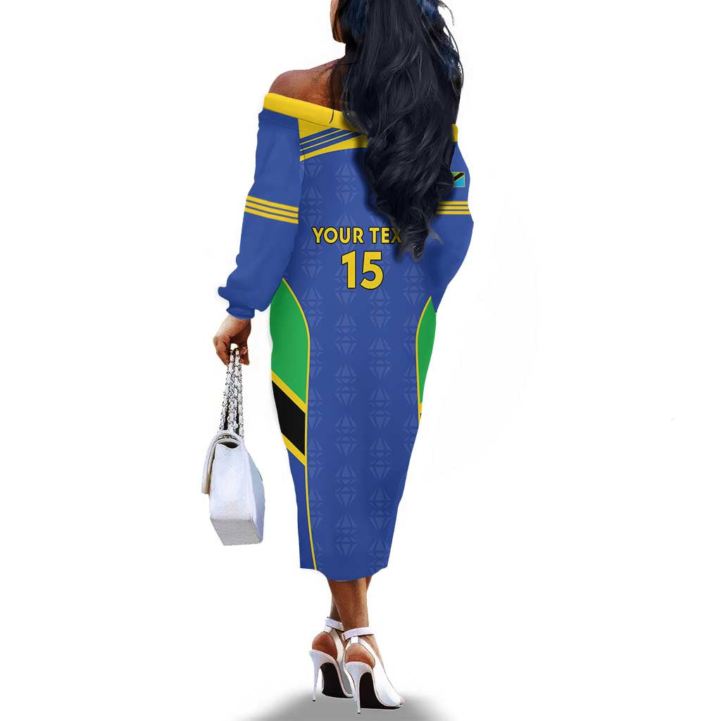 Afro Tanzania Football Custom Off The Shoulder Long Sleeve Dress Go Taifa Stars Go - African Pride