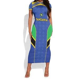 Afro Tanzania Football Custom Short Sleeve Bodycon Dress Go Taifa Stars Go - African Pride
