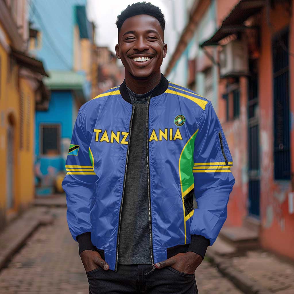 Afro Tanzania Football Custom Sleeve Zip Bomber Jacket Go Taifa Stars Go - African Pride