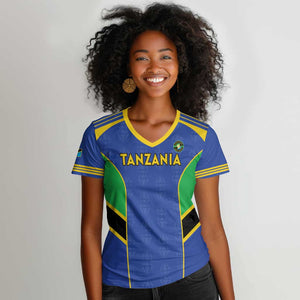 Afro Tanzania Football Custom Women V-Neck T-Shirt Go Taifa Stars Go - African Pride
