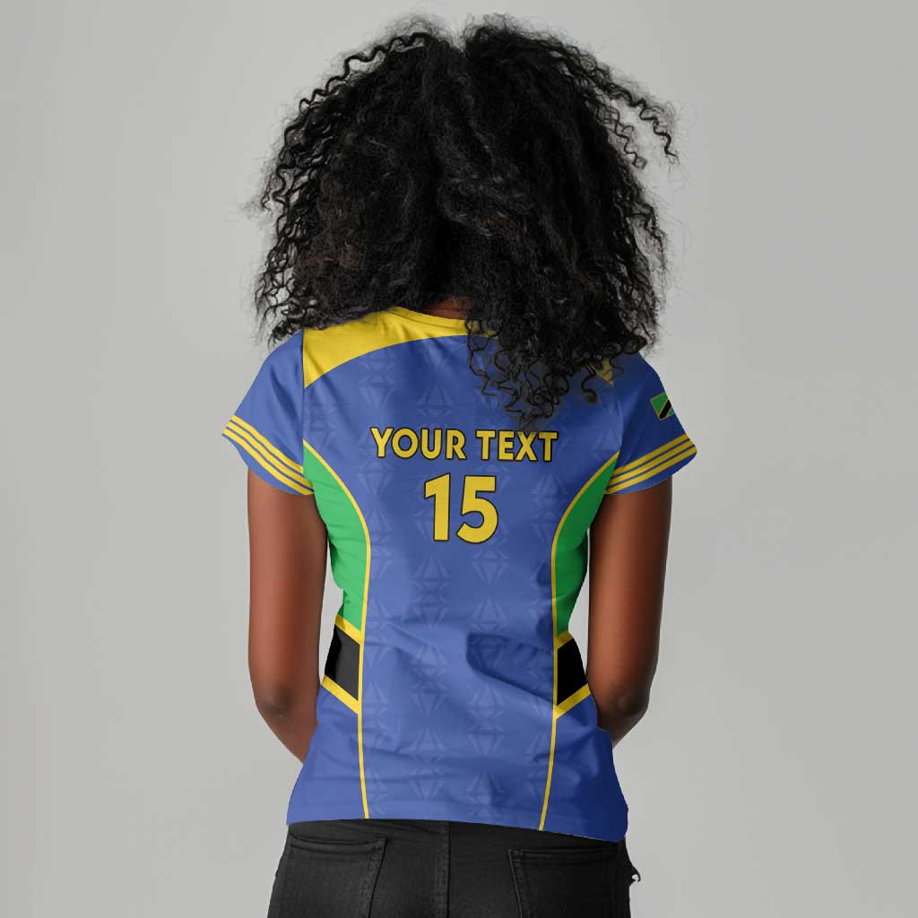 Afro Tanzania Football Custom Women V-Neck T-Shirt Go Taifa Stars Go - African Pride