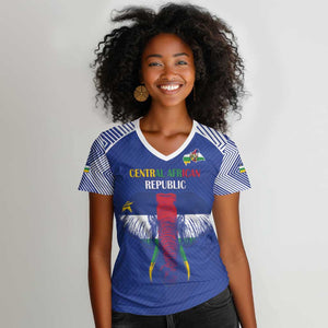 Afro Central African Republic Football Custom Women V-Neck T-Shirt Go Champions - African Pride