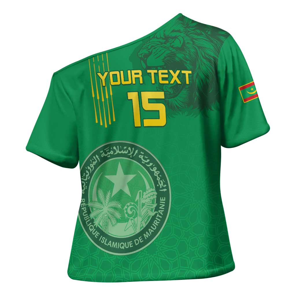 Custom Mauritania Football Cross Shoulder Shirt Coat Of Arms With Islamic Pattern