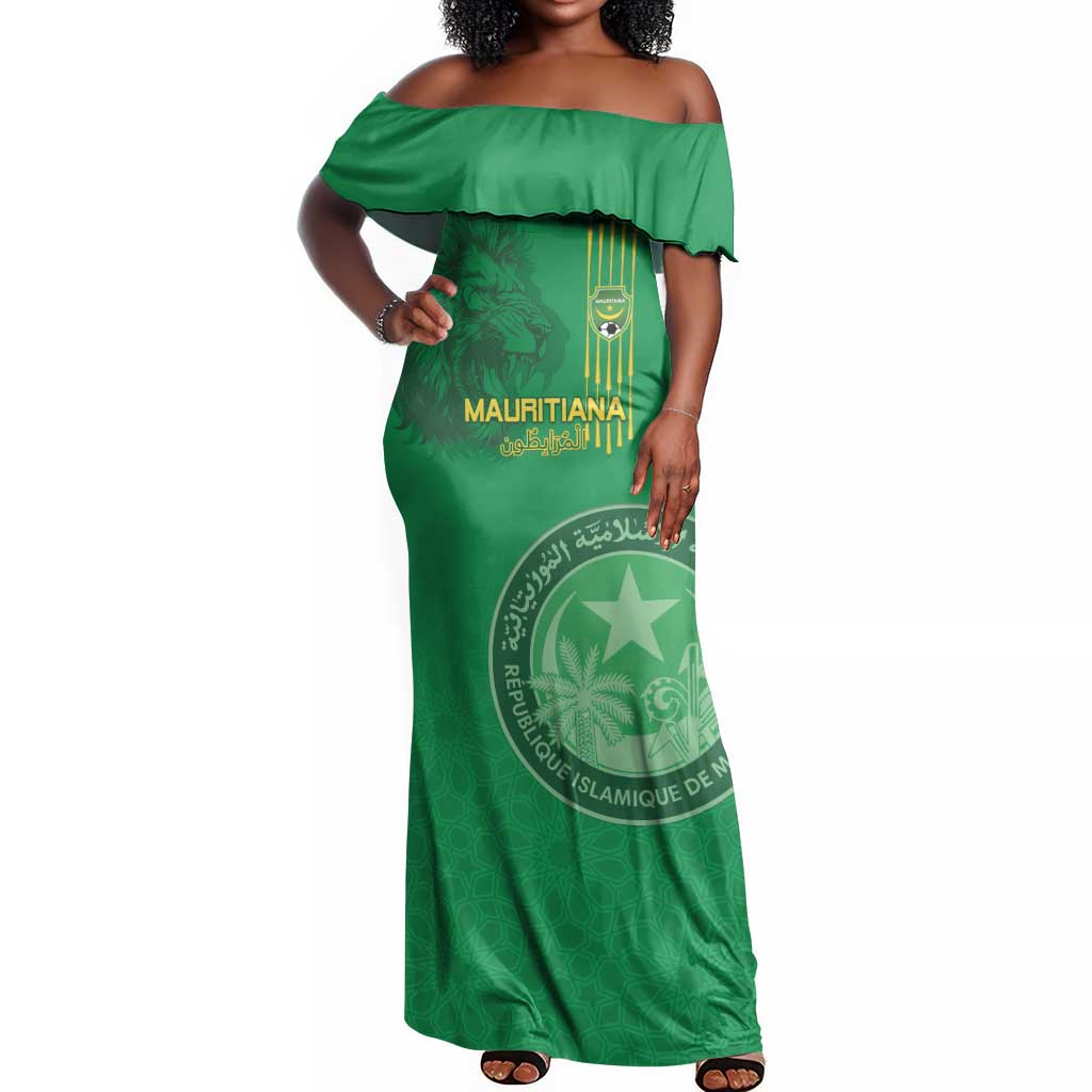 Afro Mauritania Football Custom Off Shoulder Maxi Dress Go Al-Murabitun - African Pride