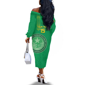 Afro Mauritania Football Custom Off The Shoulder Long Sleeve Dress Go Al-Murabitun - African Pride