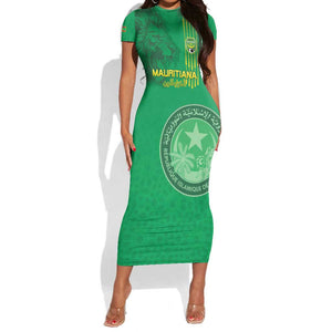 Afro Mauritania Football Custom Short Sleeve Bodycon Dress Go Al-Murabitun - African Pride