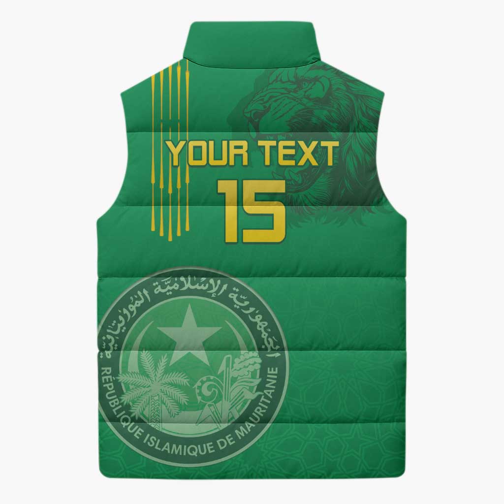 Custom Mauritania Football Sleeveless Puffer Jacket Coat Of Arms With Islamic Pattern