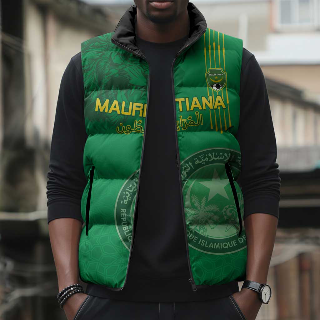 Custom Mauritania Football Sleeveless Puffer Jacket Coat Of Arms With Islamic Pattern