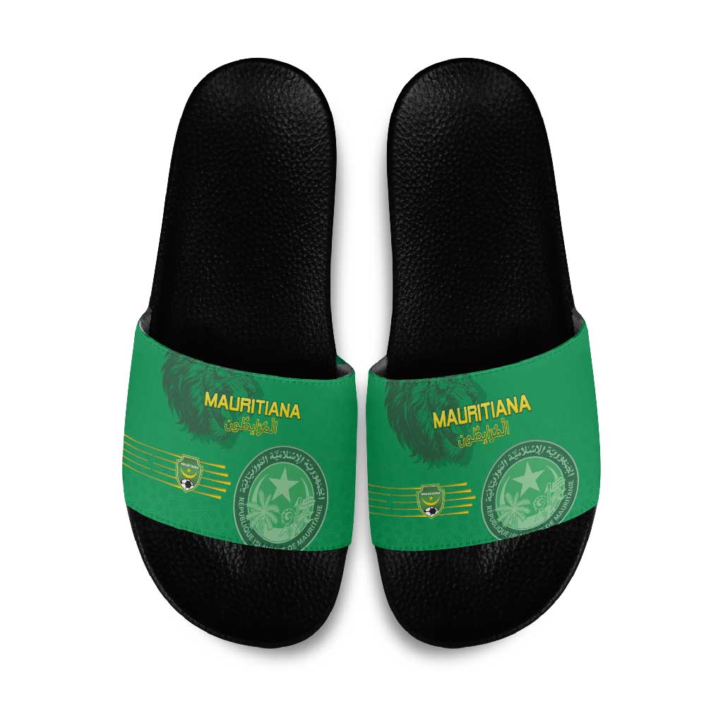 Mauritania Football Slide Sandals Coat Of Arms With Islamic Pattern