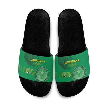 Mauritania Football Slide Sandals Coat Of Arms With Islamic Pattern
