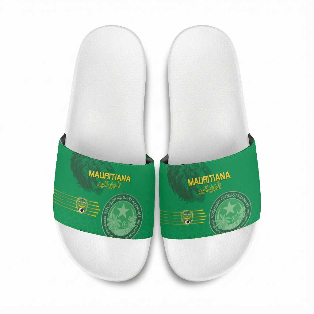 Mauritania Football Slide Sandals Coat Of Arms With Islamic Pattern