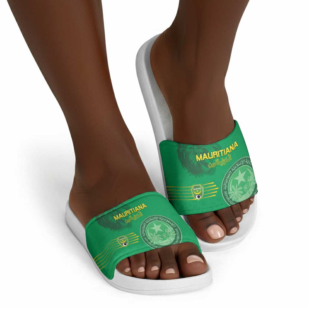 Mauritania Football Slide Sandals Coat Of Arms With Islamic Pattern