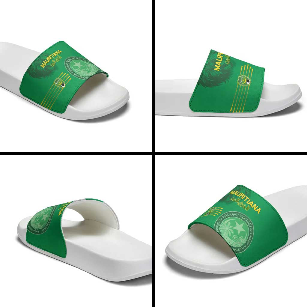 Mauritania Football Slide Sandals Coat Of Arms With Islamic Pattern
