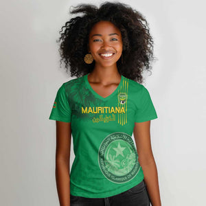 Afro Mauritania Football Custom Women V-Neck T-Shirt Go Al-Murabitun - African Pride
